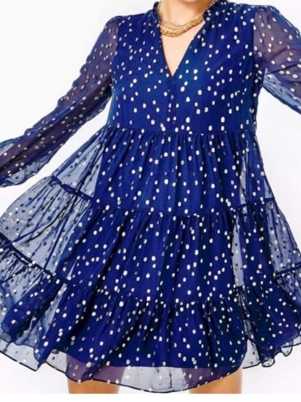 Lilly Pulitzer Navy Dress with Gold Dot Print (6) - Picture 6 of 6